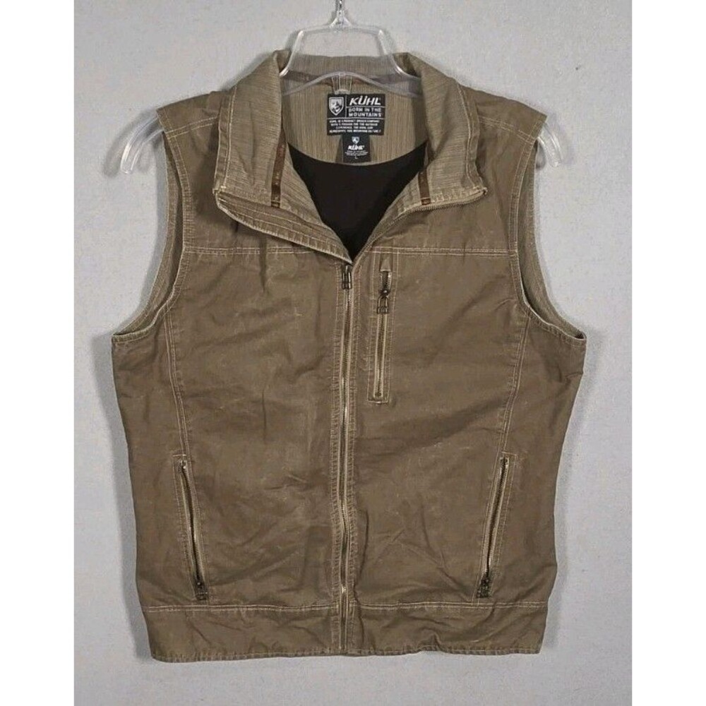 KUHL Burr Vintage Patina Dye Combed Canvas Vest Mens L Full Zip Hiking